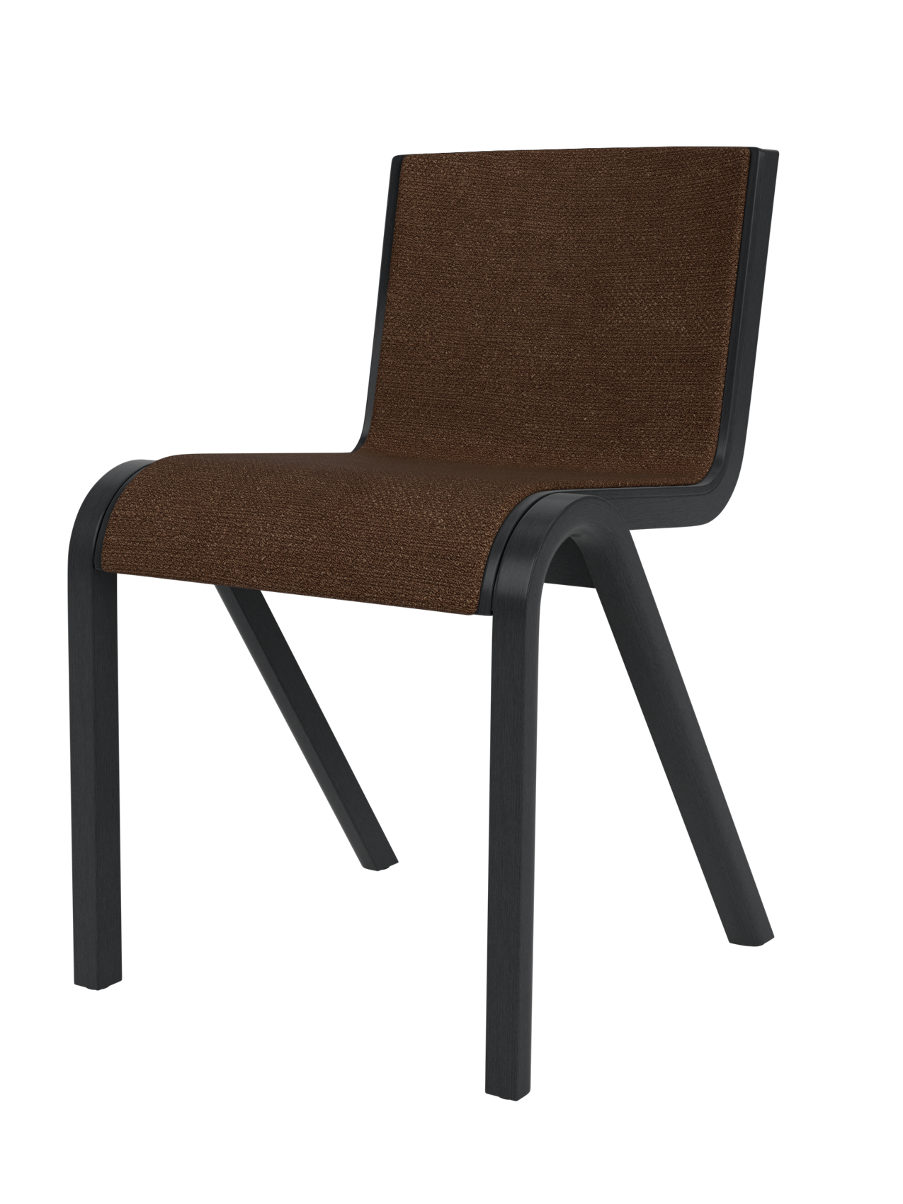 Ready Dining Chair in black painted oak with brown bouclé upholstery, featuring a cantilevered seat and backrest.
