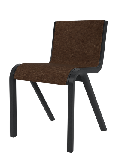 Ready Dining Chair in black painted oak with brown bouclé upholstery, featuring a cantilevered seat and backrest.