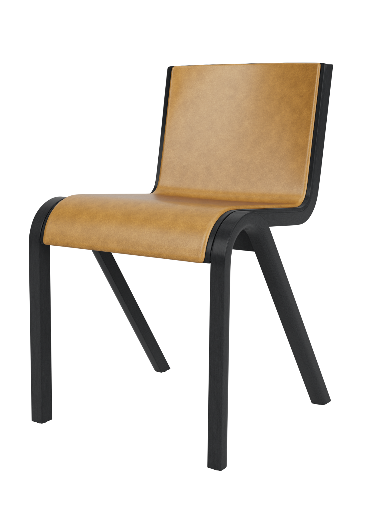 Ready Dining Chair in black painted oak with tan leather front upholstery and a cantilevered frame.