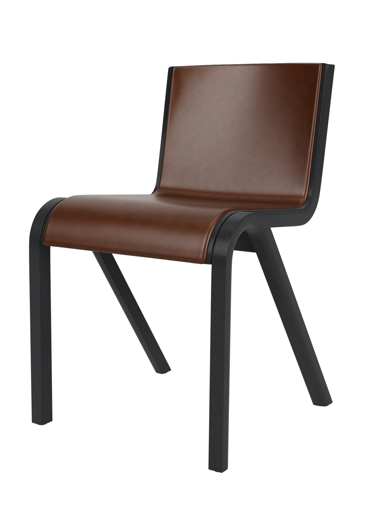 Ready Dining Chair, Front Upholstered, in black painted oak with brown upholstery and a cantilevered frame.