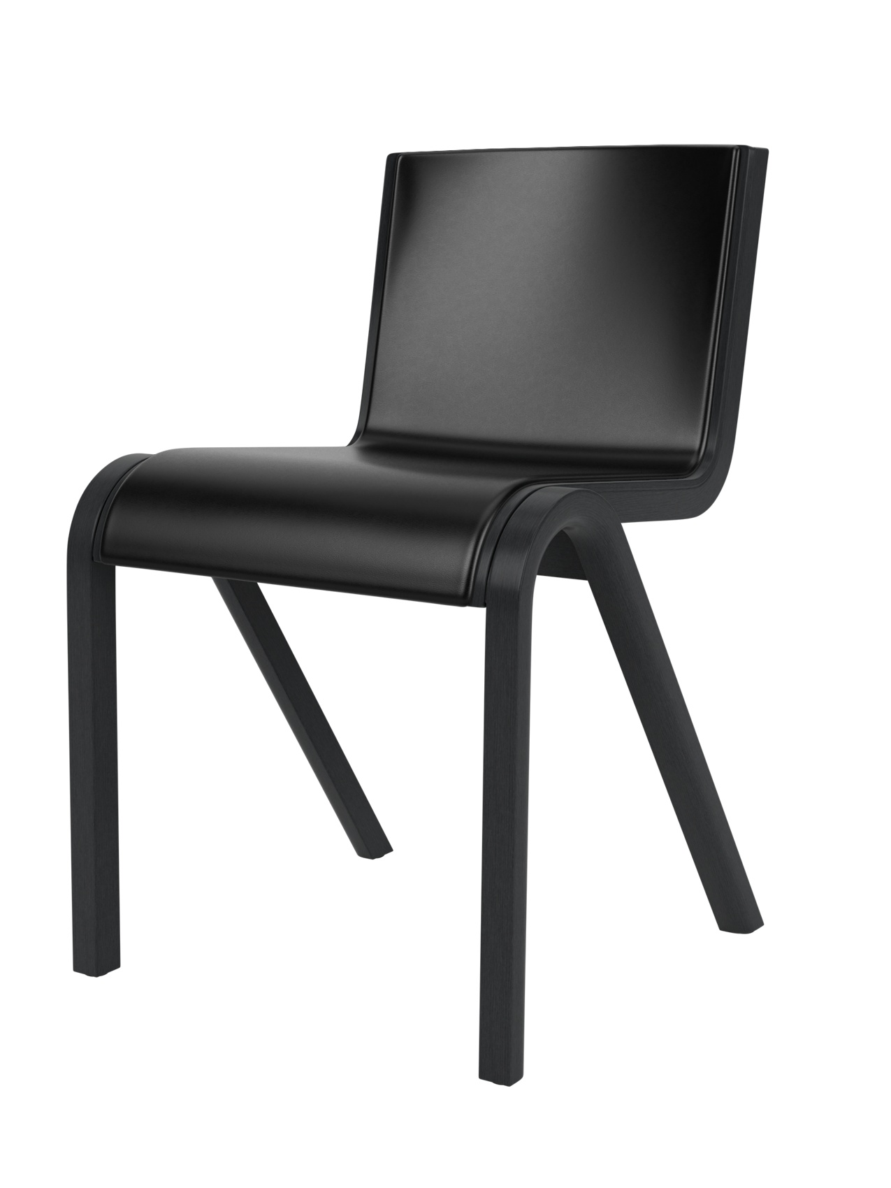 Ready Dining Chair, Front Upholstered, in black leather with a minimalist cantilevered black painted oak frame.