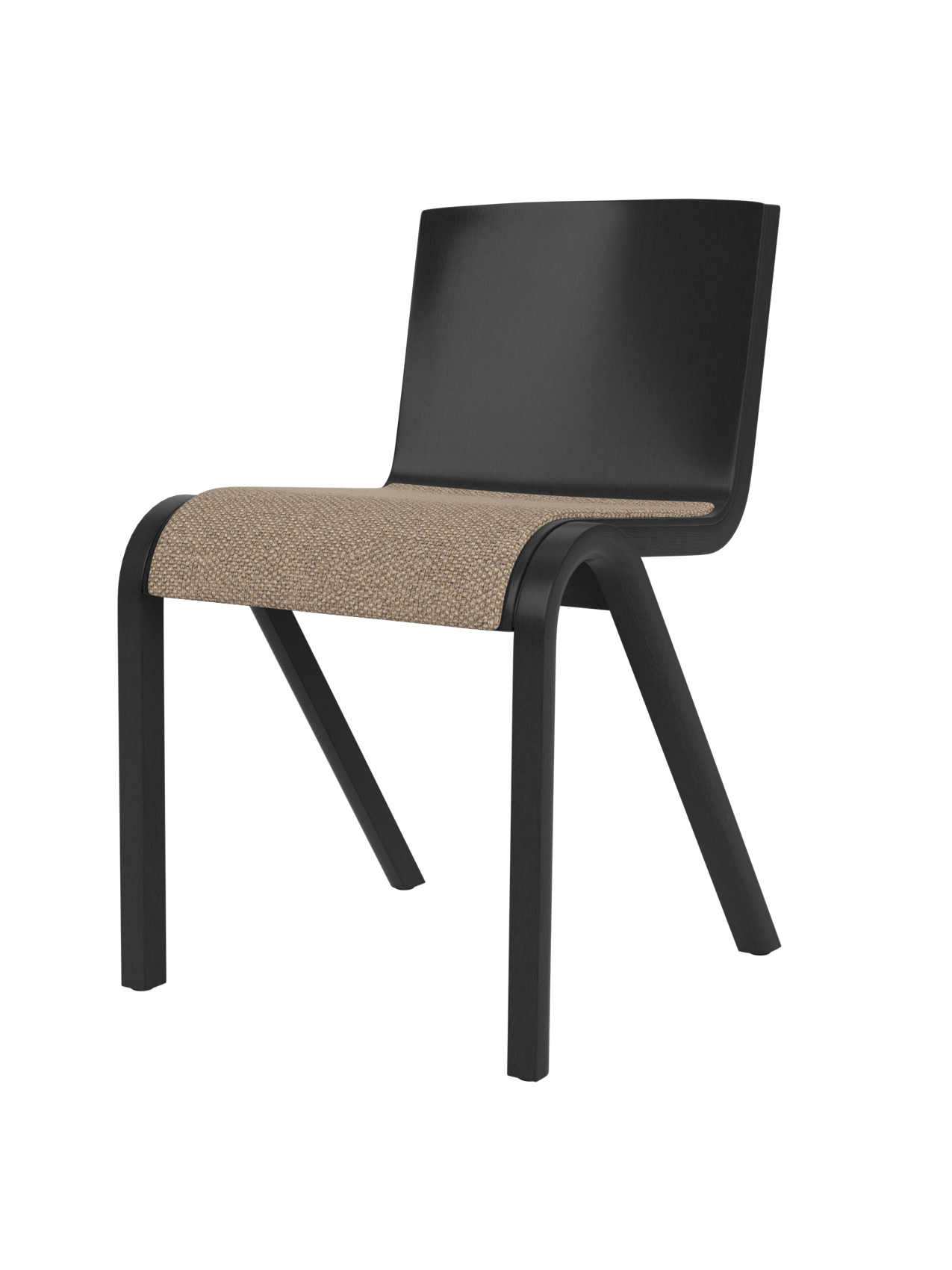 Black painted oak Ready Dining Chair with a textured Logan Flint upholstered seat and curved minimalist frame.