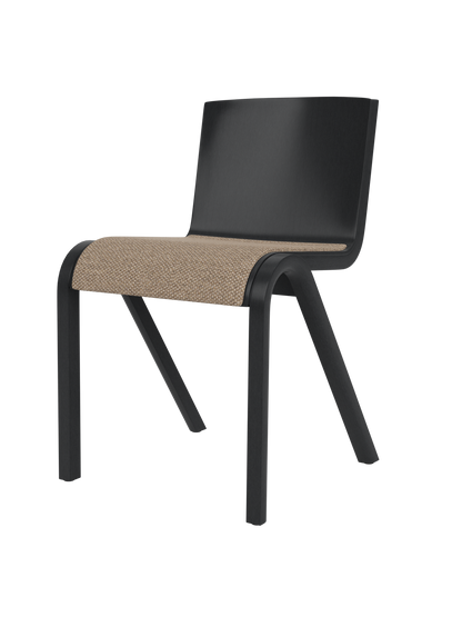 Black painted oak Ready Dining Chair with a textured Logan Flint upholstered seat and curved minimalist frame.