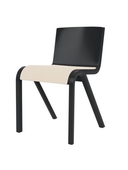 Ready Dining Chair in black painted oak with a textured Logan Jasmine upholstered seat on a white background.