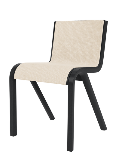 Black painted oak Ready Dining Chair with a textured Logan Jasmine off-white upholstered front.