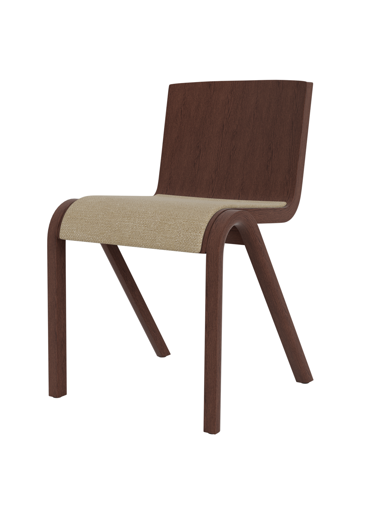 Ready Dining Chair with red stained oak frame and a textured light beige Audo Bouclé 02 upholstered seat.