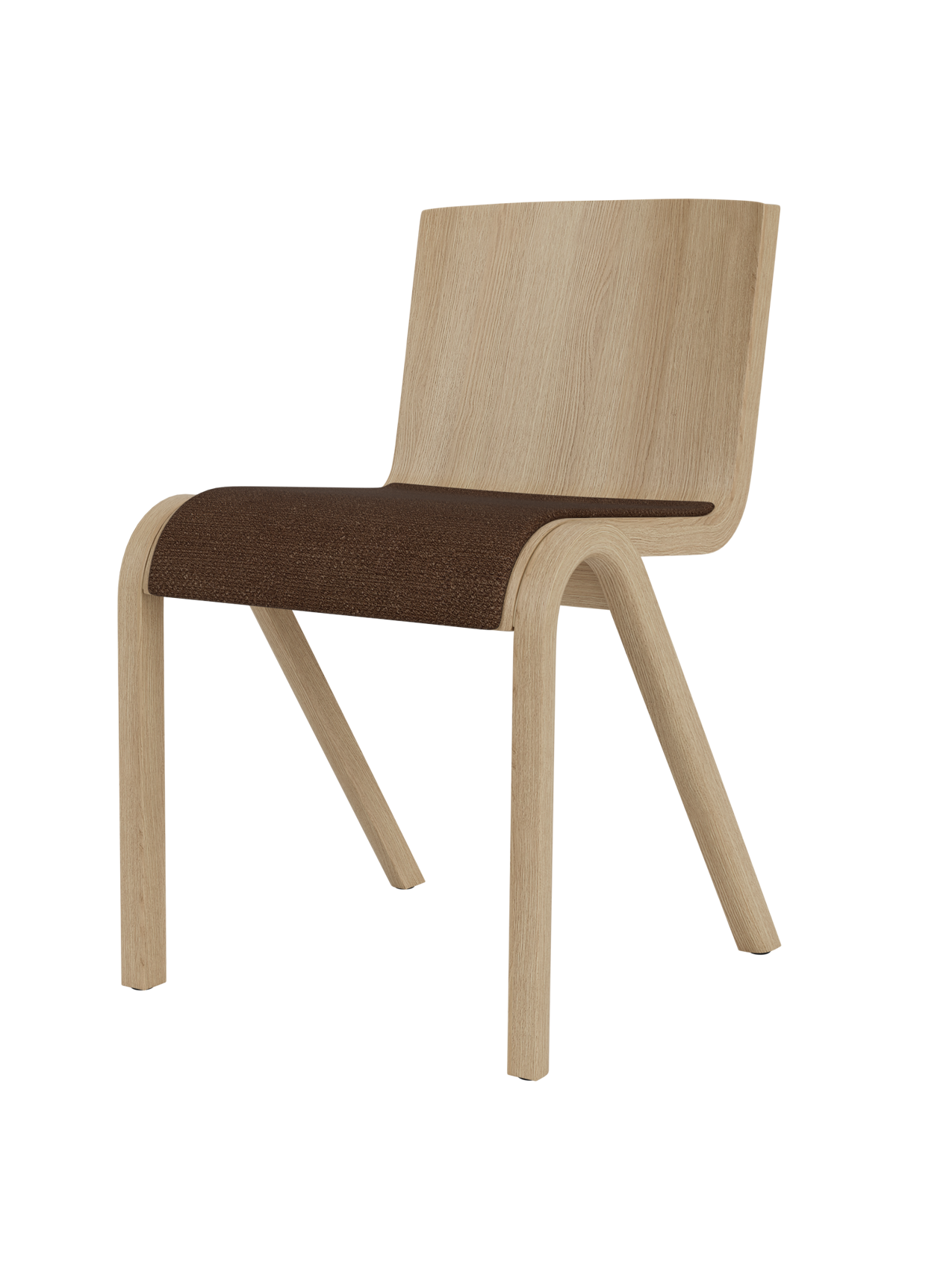 Ready Dining Chair in natural oak featuring an Audo Bouclé 07 upholstered seat and cantilevered wooden frame.