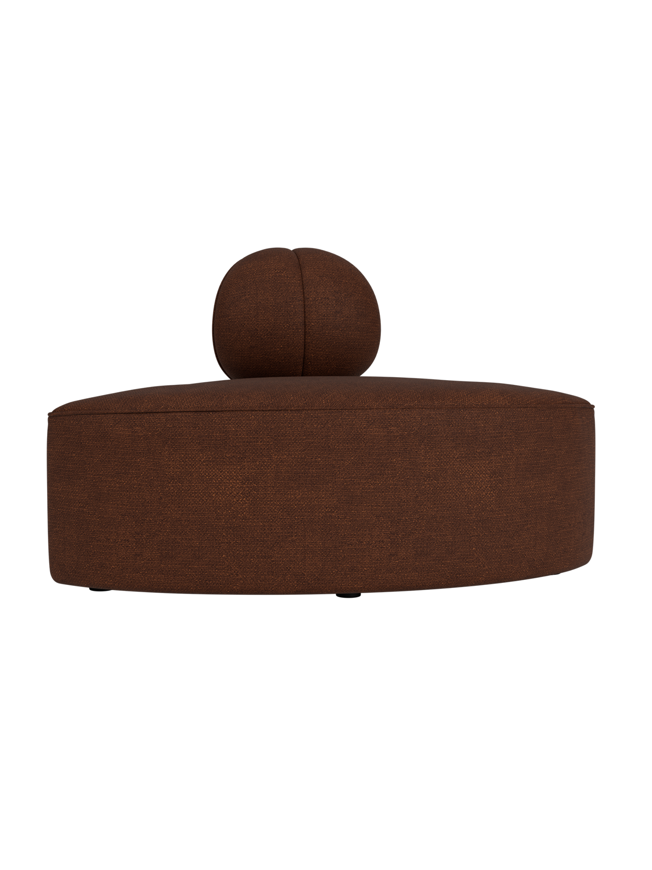 Convex corner module of the Eave Seamline Modular Sofa in textured brown Audo Bouclé 08 with a soft, rounded backrest.