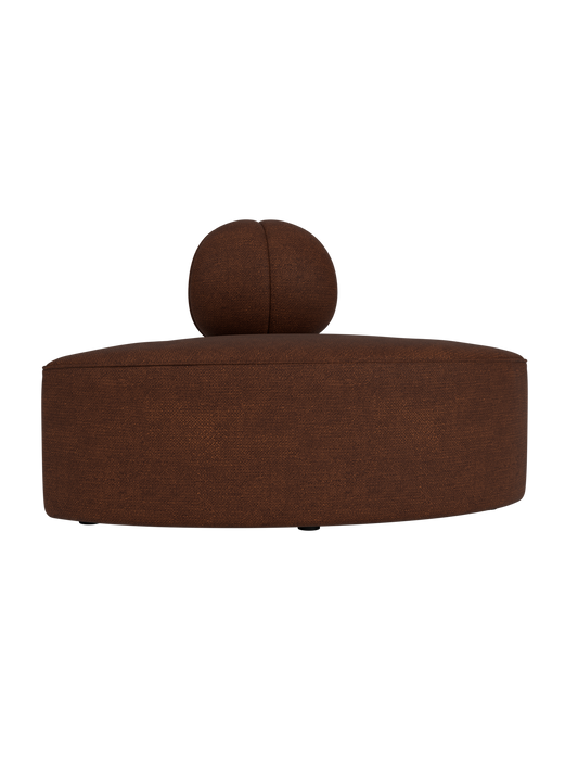 Convex corner module of the Eave Seamline Modular Sofa in textured brown Audo Bouclé 08 with a soft, rounded backrest.
