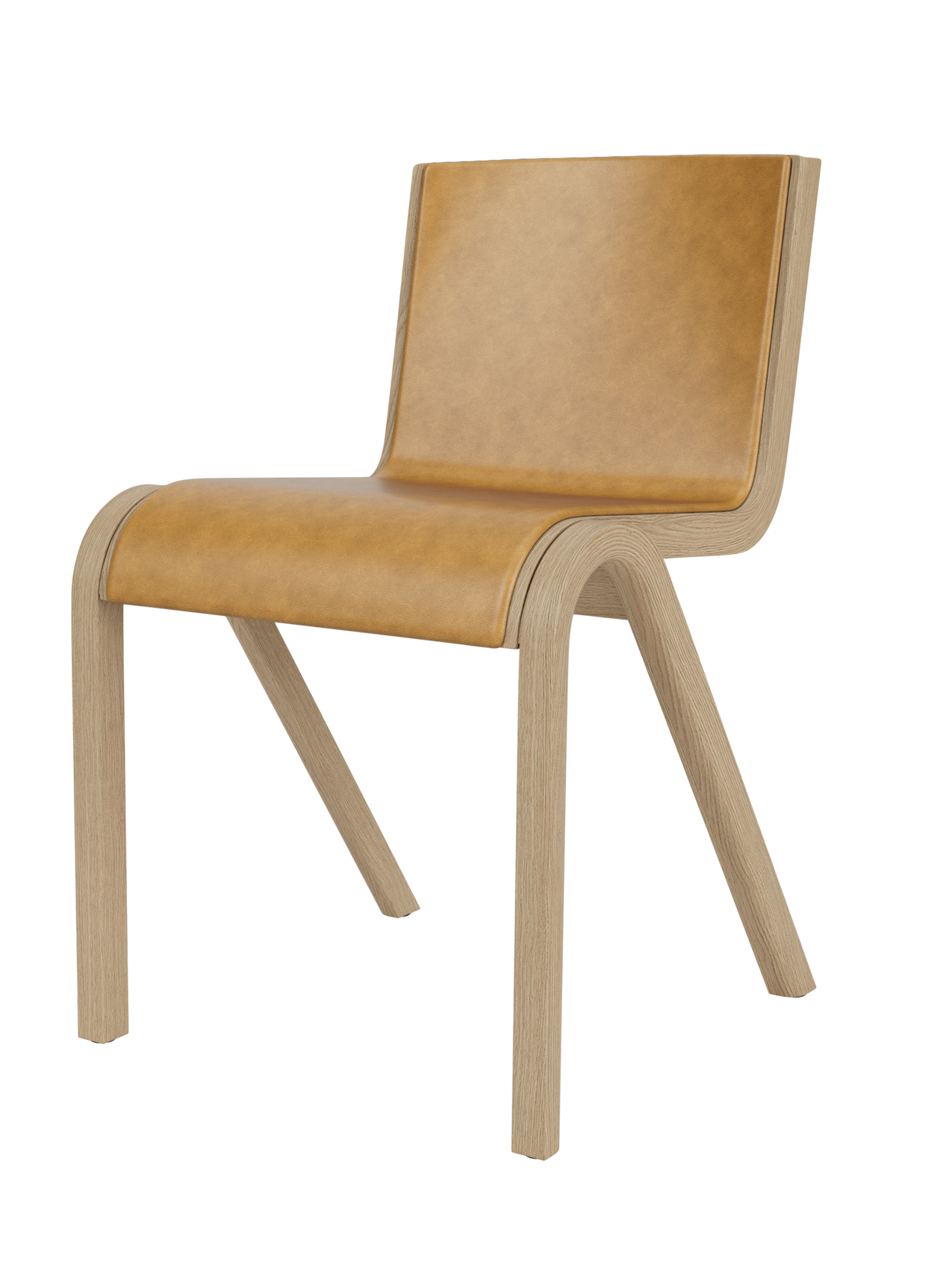Ready Dining Chair in natural oak with tan Aida upholstery, featuring a minimalist cantilevered wood frame.