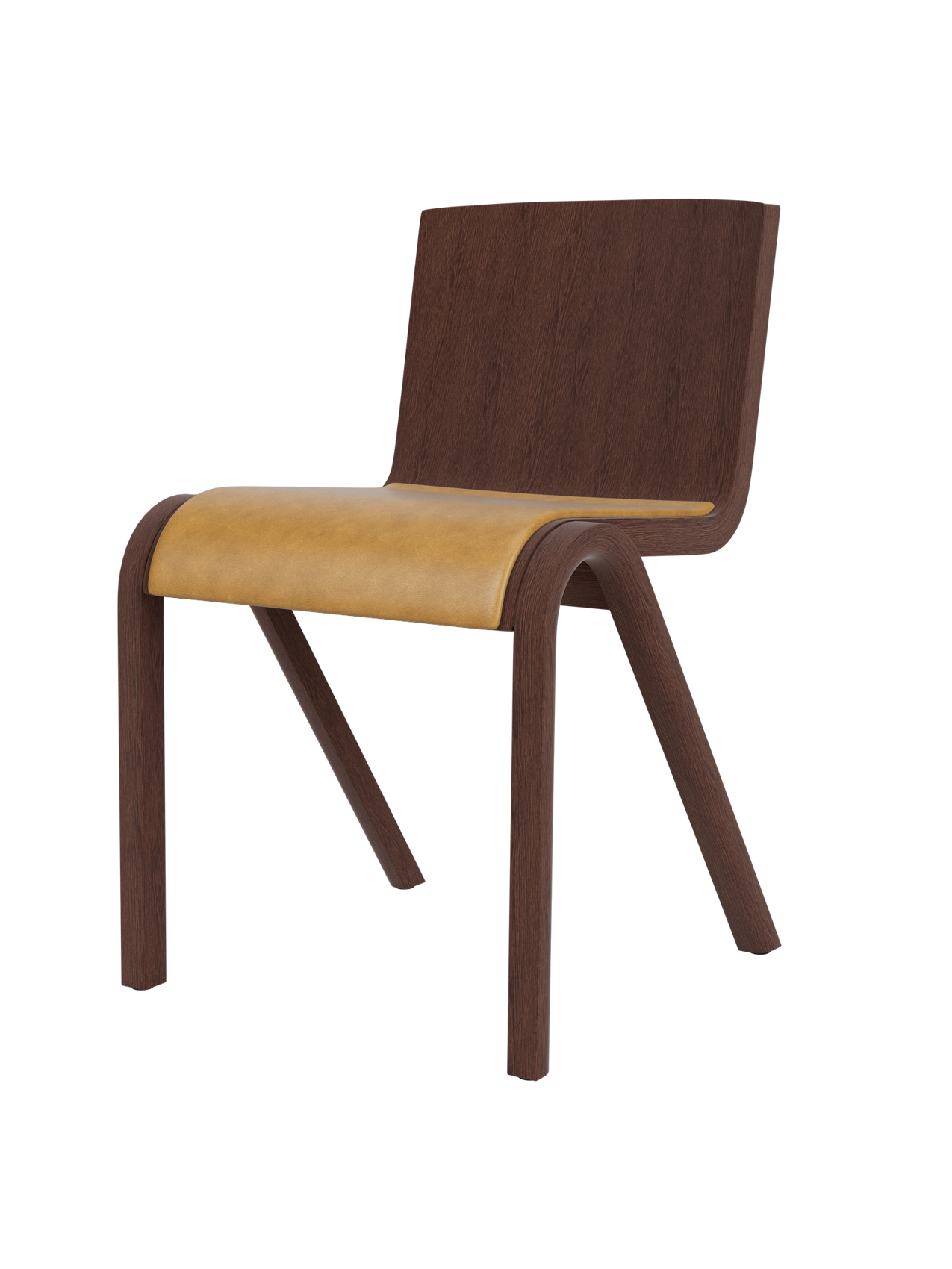 Ready Dining Chair in red stained oak with a tan Aida upholstered seat and a modern, cantilevered silhouette.
