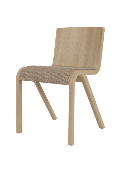 Ready Dining Chair in natural oak with Logan Flint upholstered seat, featuring a modern cantilevered silhouette.