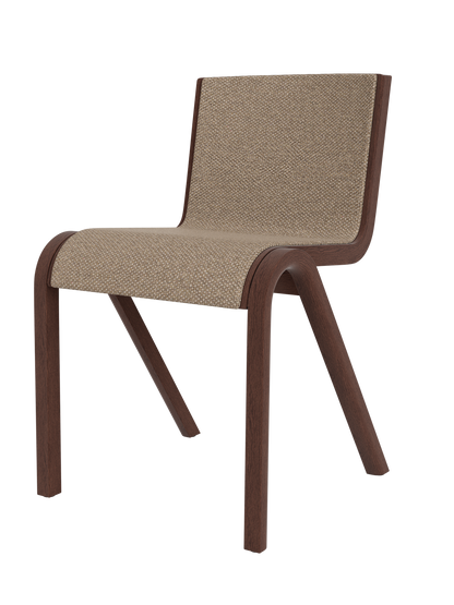 Ready Dining Chair in red stained oak with Logan Flint front upholstery and a unique cantilevered profile.