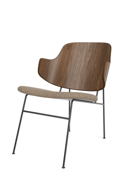 The Penguin Lounge Chair in walnut with a Logan Flint upholstered seat on a slender, powder-coated steel frame.