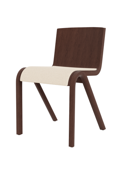 Ready Dining Chair in red stained oak with a cream Logan Jasmine upholstered seat and sculptural cantilevered frame.