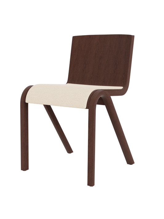 Ready Dining Chair in red stained oak with a cream Logan Jasmine upholstered seat and sculptural cantilevered frame.