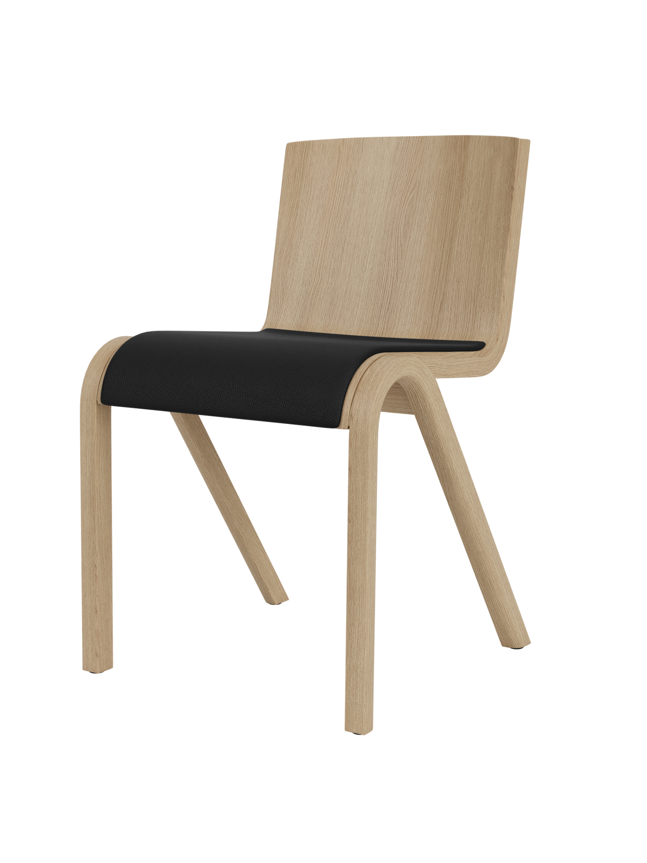 Ready Dining Chair in natural oak with a black Sierra 1001 leather upholstered seat and minimalist form-pressed frame.