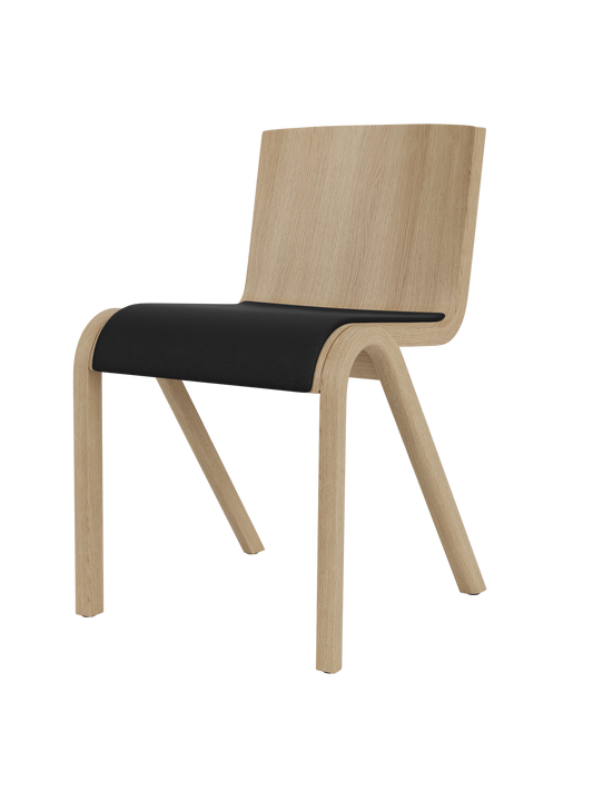Ready Dining Chair in natural oak with a black Sierra 1001 leather upholstered seat and minimalist form-pressed frame.