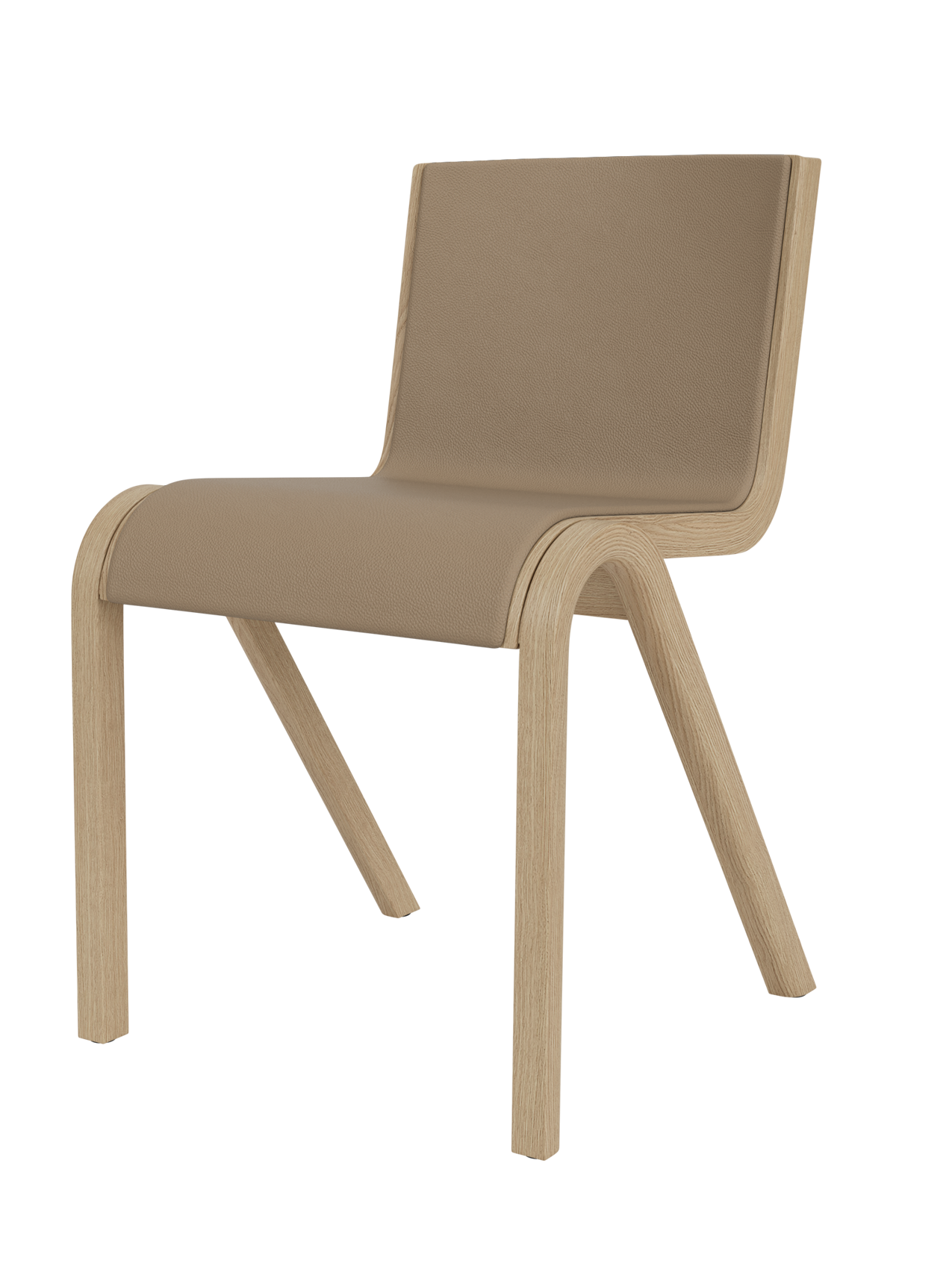 Natural oak Ready Dining Chair with taupe Sierra 1611 leather front upholstery and a cantilevered wooden frame.