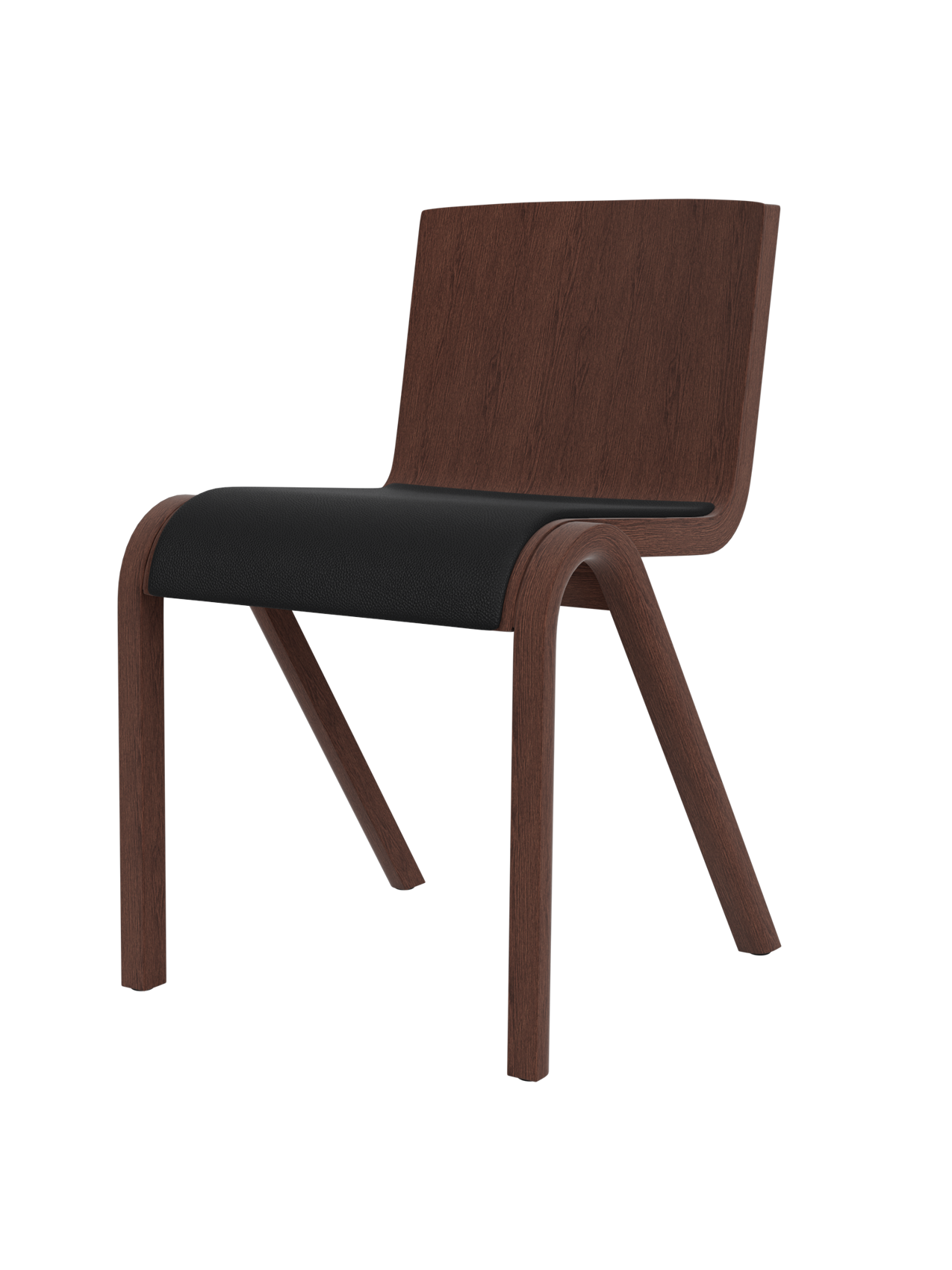 Red stained oak Ready Dining Chair with a black Sierra 1001 upholstered seat and a curved cantilevered frame.