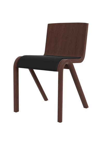 Red stained oak Ready Dining Chair with a black Sierra 1001 upholstered seat and a curved cantilevered frame.