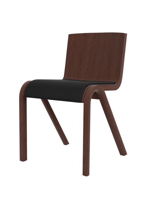 Red stained oak Ready Dining Chair with a black Sierra 1001 upholstered seat and a curved cantilevered frame.