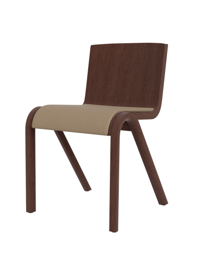 Ready Dining Chair with a red stained oak frame and tan Sierra leather upholstered seat on a white background.