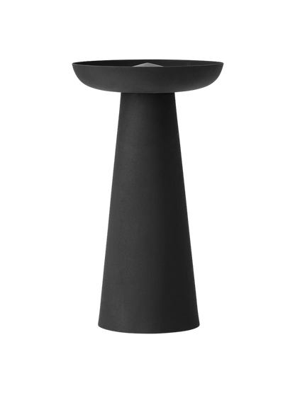 Front-on view of the Meira Oil Lantern H36. The lantern is made from black powder-coated steel and has a tall, conical base.