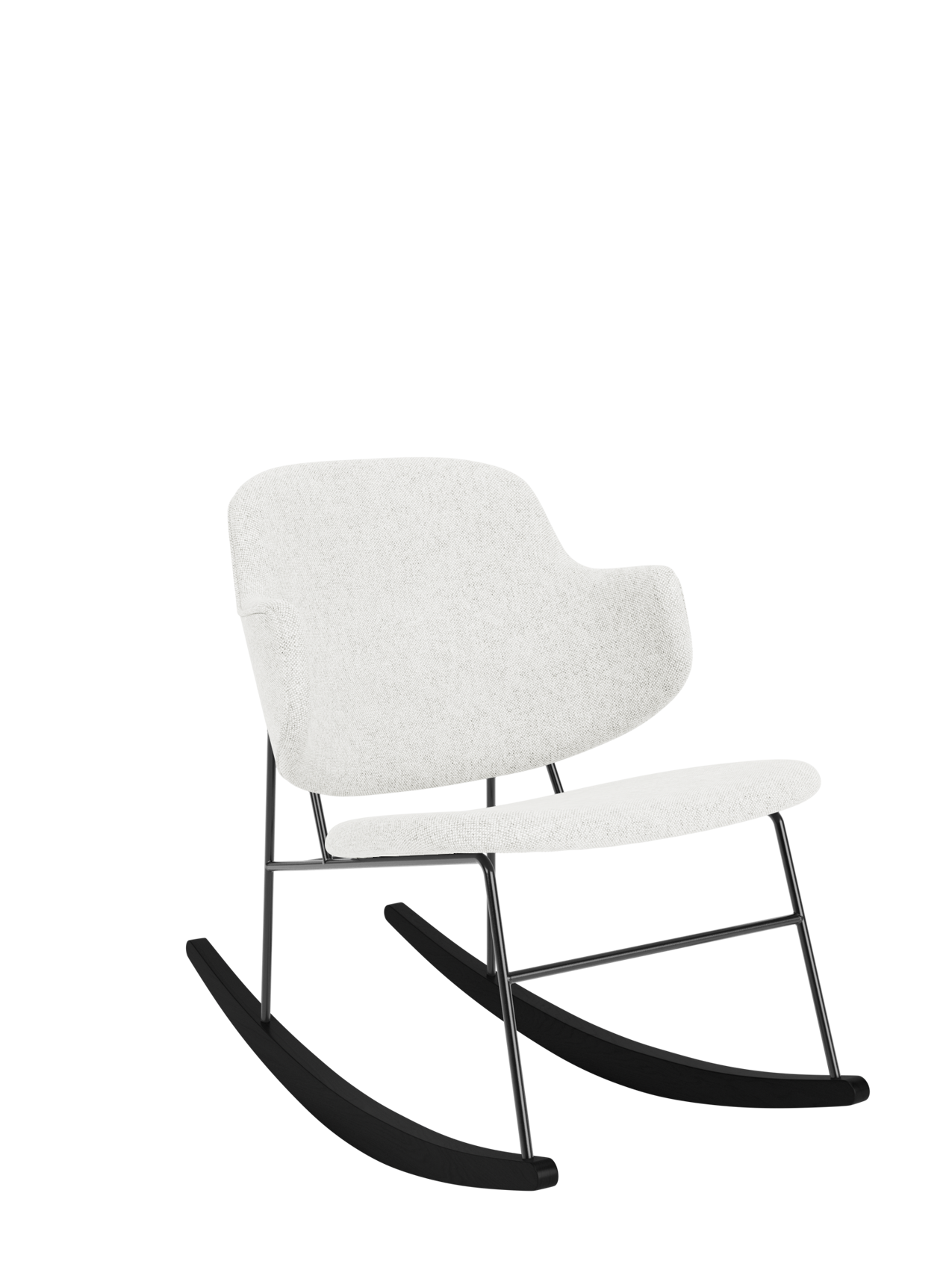 The Penguin Rocking Chair in light grey Hallingdal upholstery with a black steel frame and curved wooden rockers.