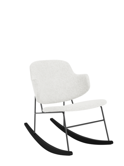 The Penguin Rocking Chair in light grey Hallingdal upholstery with a black steel frame and curved wooden rockers.