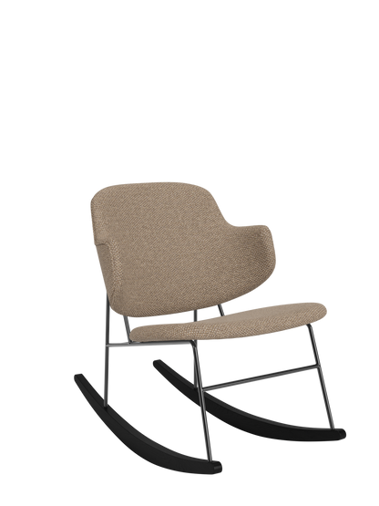 The Penguin Rocking Chair in textured Logan Flint upholstery with a black steel frame and curved black rockers.