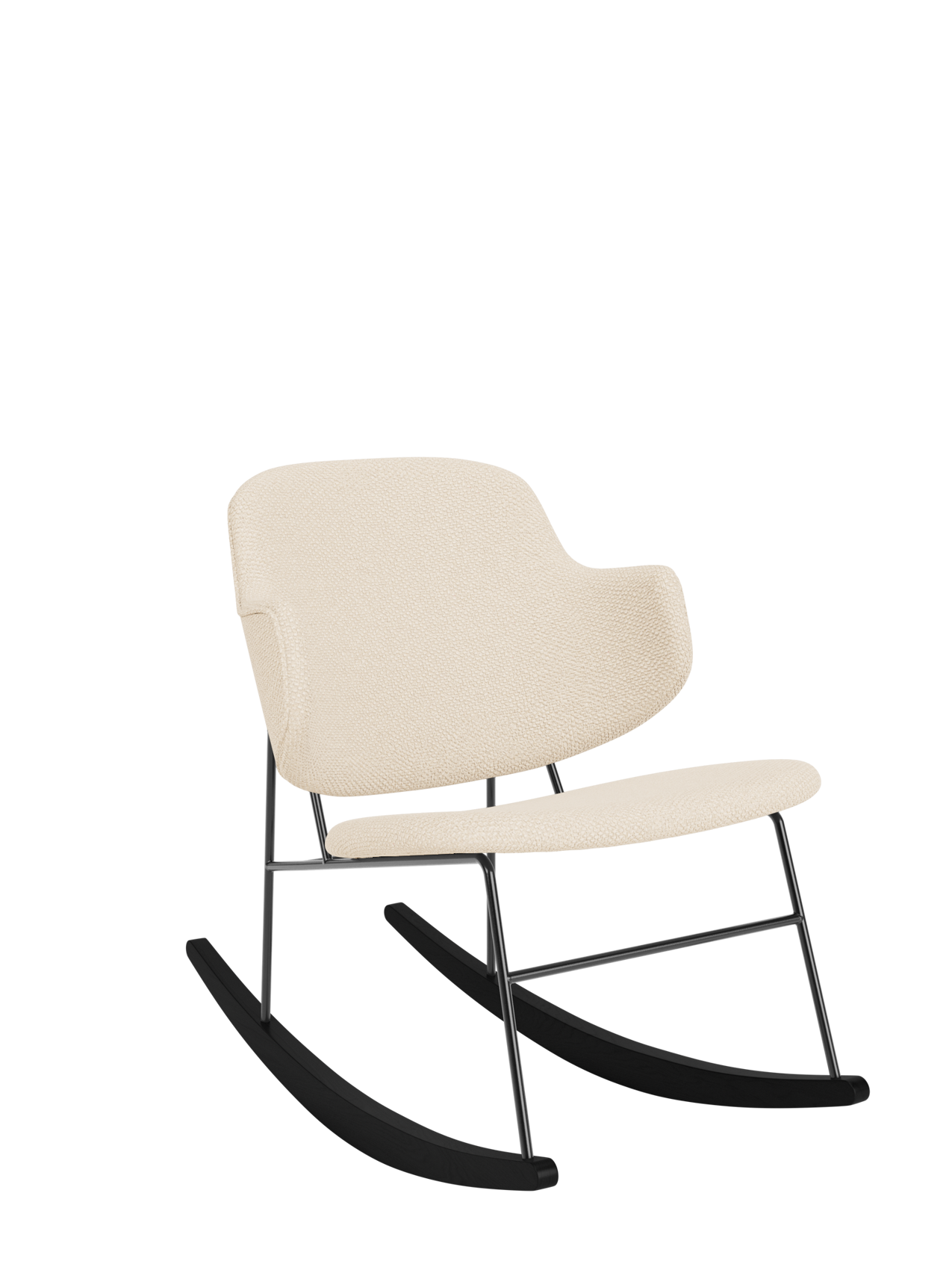 The Penguin Rocking Chair in cream Logan Jasmine upholstery with a black steel frame and dark wooden rockers.