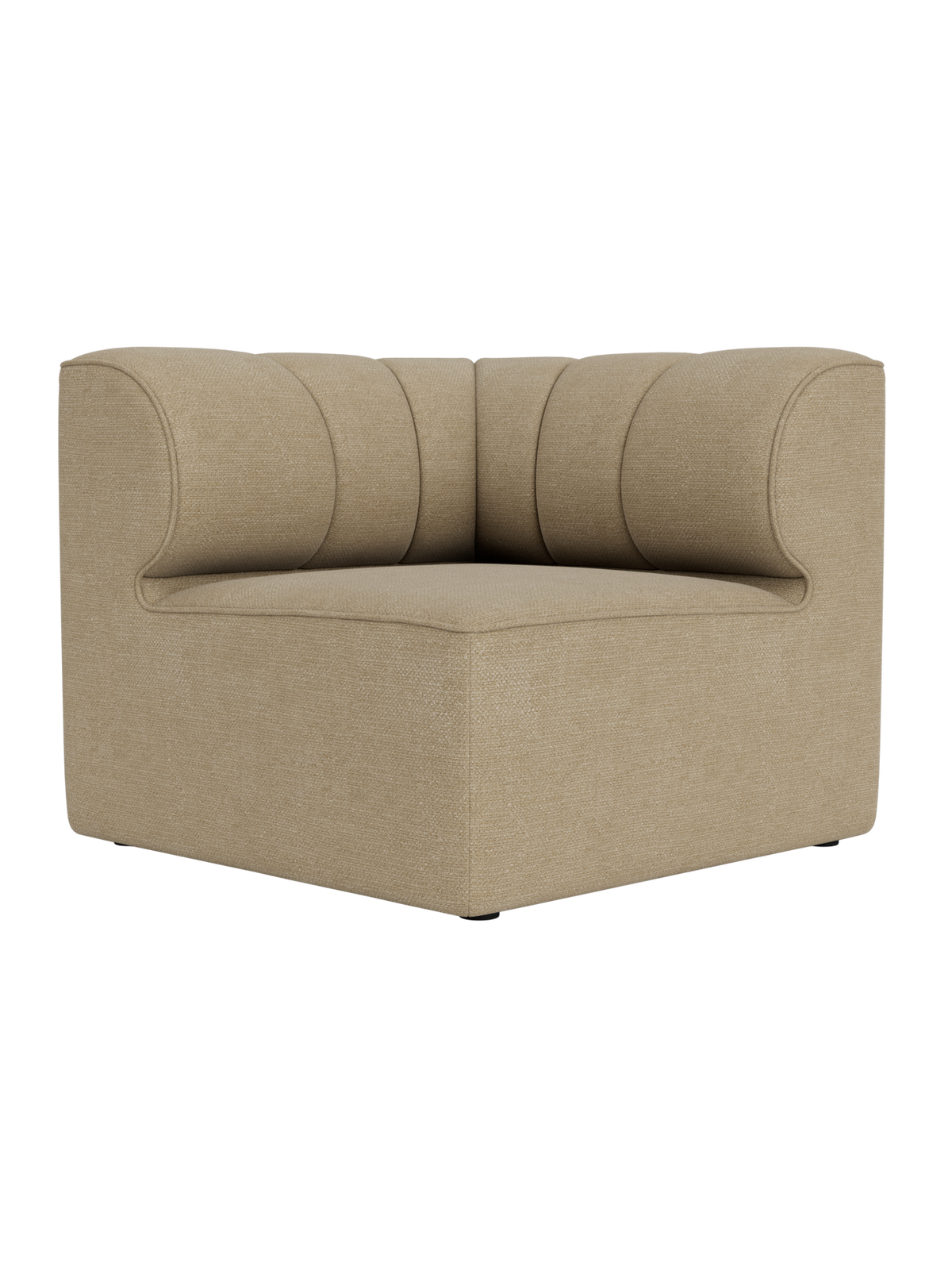 Beige Eave Seamline Modular Sofa 86 Corner in Audo Bouclé 02 fabric featuring vertical stitching and curved backrests.