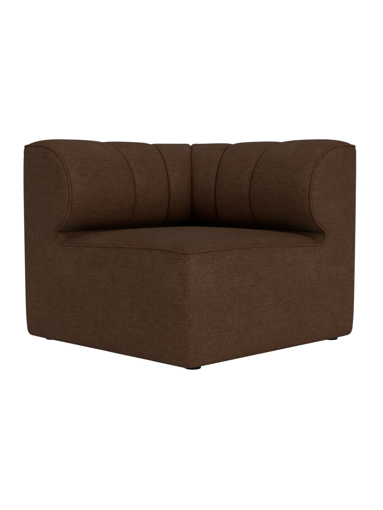 Eave Seamline Modular Sofa 86 Corner in dark brown Audo Bouclé fabric featuring textured upholstery and vertical seams.