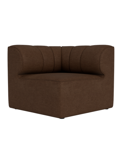 Eave Seamline Modular Sofa 86 Corner in dark brown Audo Bouclé fabric featuring textured upholstery and vertical seams.