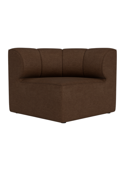 Eave Seamline Modular Sofa Concave Corner in dark brown Audo Bouclé 07 fabric with a curved, padded back.