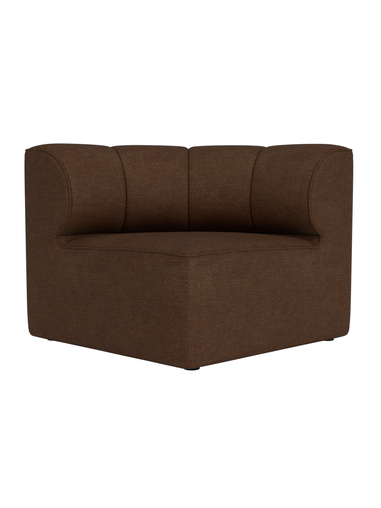 Eave Seamline Modular Sofa concave corner module in dark brown Audo Bouclé fabric, featuring its signature rounded back.