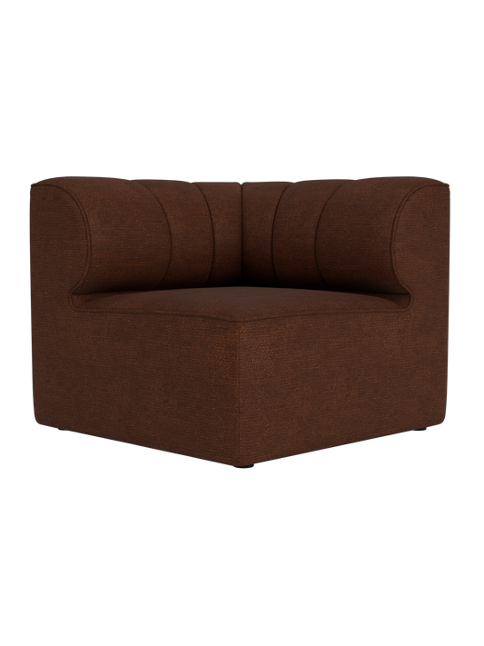 Eave Seamline Modular Sofa 86 Corner in dark brown Audo Bouclé 08 fabric with architectural vertical stitch detailing.
