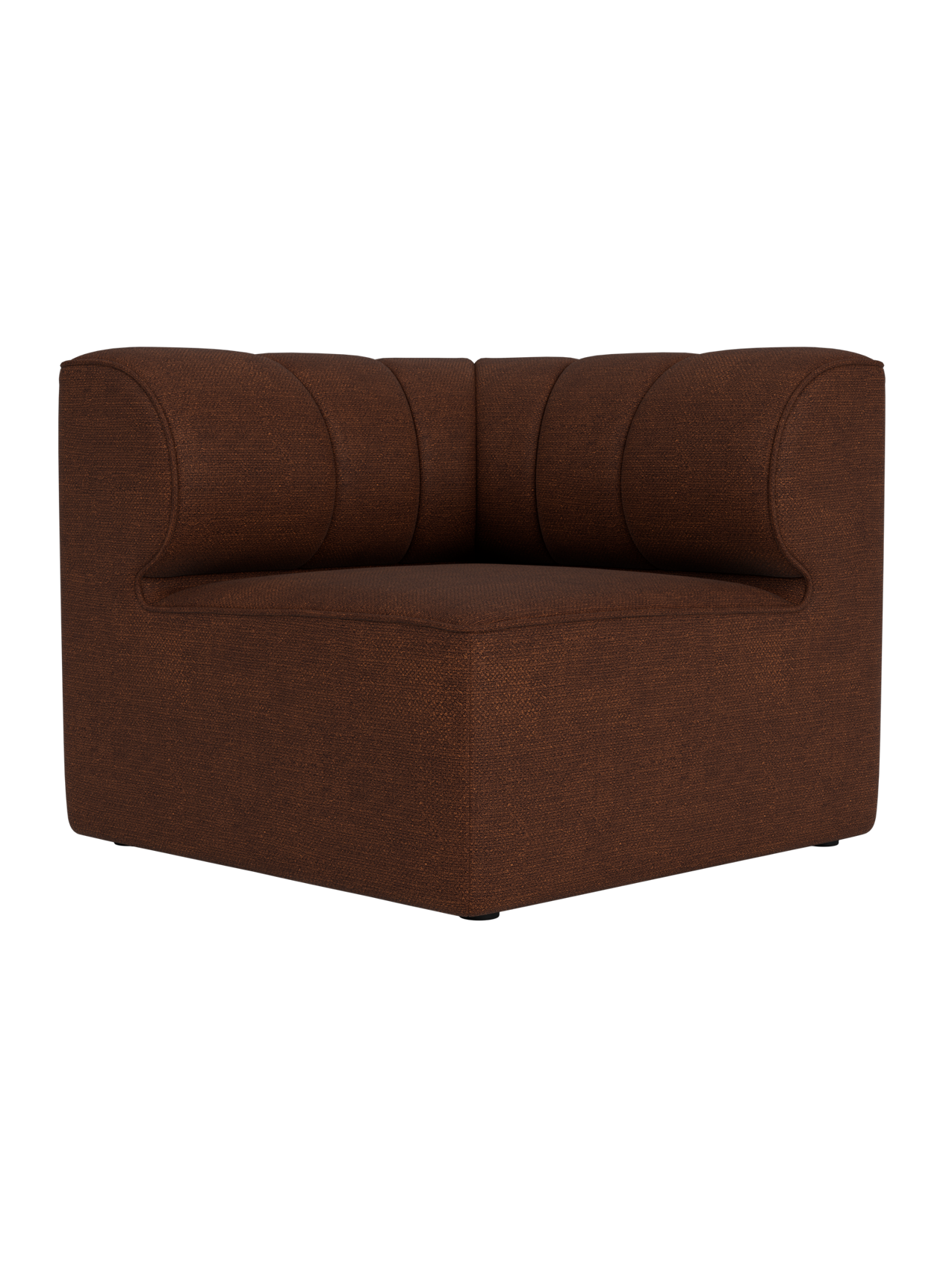 Eave Seamline Modular Sofa 86 Corner in dark brown Audo Bouclé 08 with textured fabric and vertical stitch details.