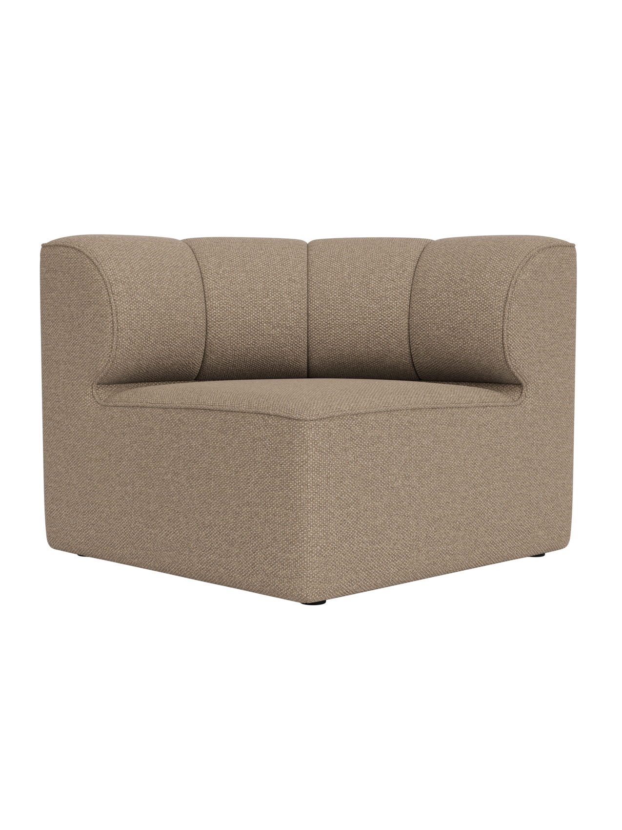 Concave corner module of the Eave Seamline Modular Sofa in textured Logan Flint brown fabric with rounded backrest.