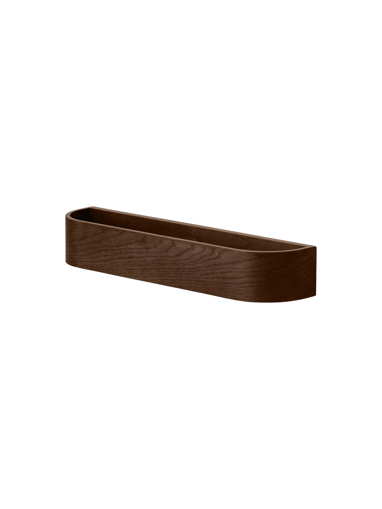 Audo Epoch Rack in dark stained oak, a minimalist 50 cm wall-mounted rack with curved edges by Nina Bruun.