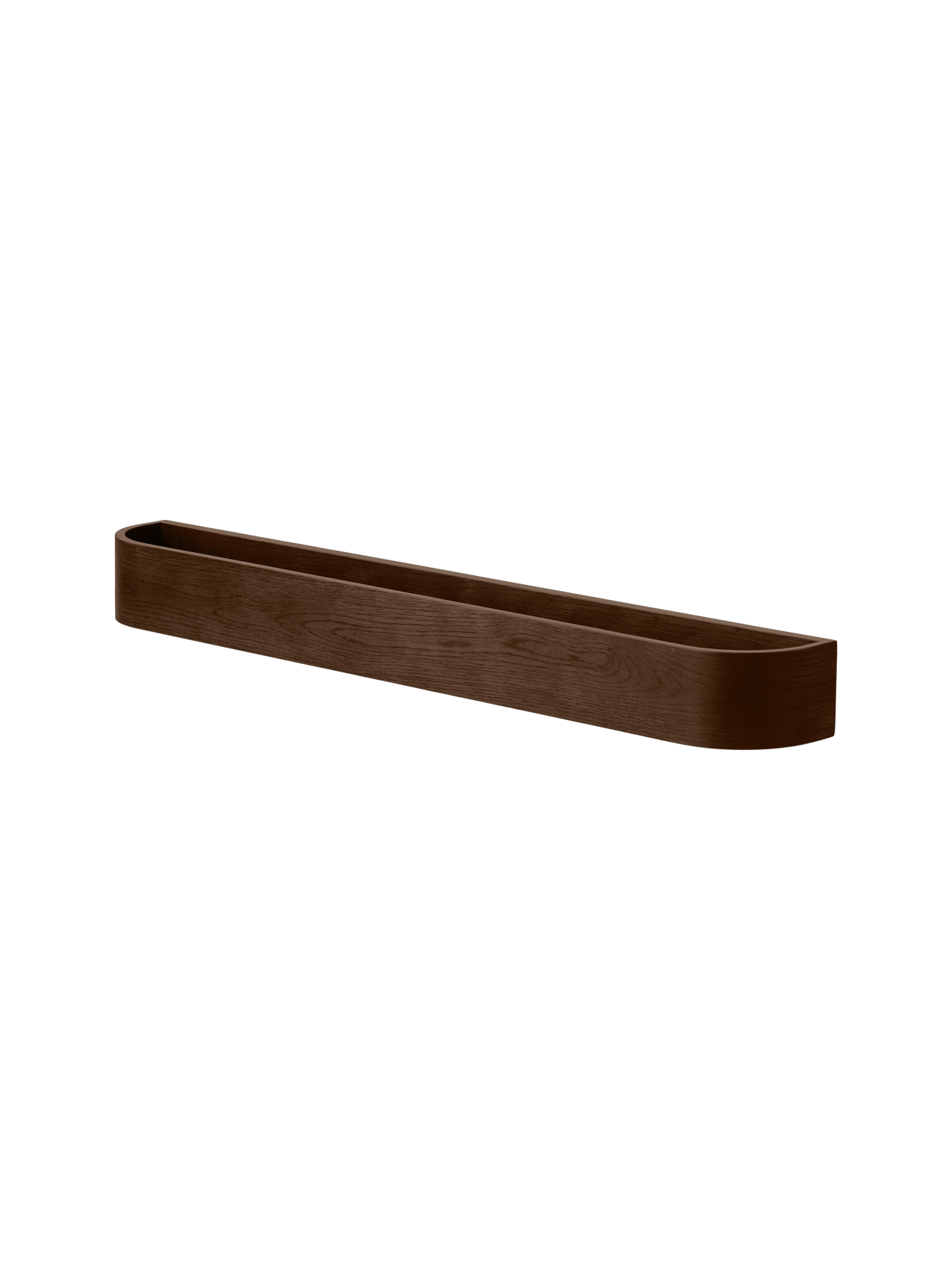 Dark stained oak Audo Epoch Rack featuring a streamlined 79 cm wall-mounted design with rounded edges.