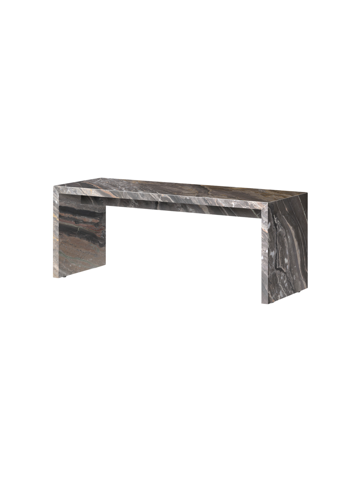 Plinth Bridge in Grey Kendzo Marble, shown from an angle against a black background.