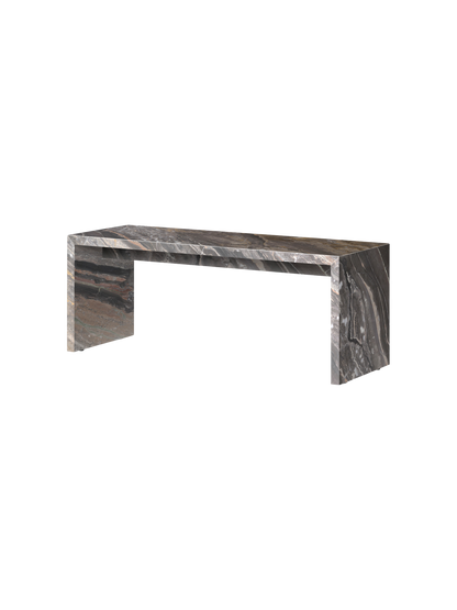 Plinth Bridge in Grey Kendzo Marble, shown from an angle against a black background.
