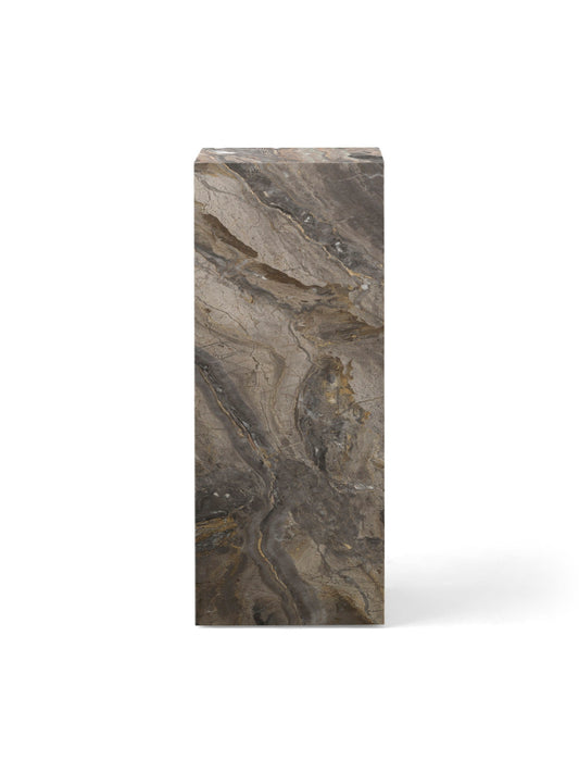 Plinth Pedestal in Grey Kendzo marble, showcasing a slender rectangular silhouette on a plain white background.