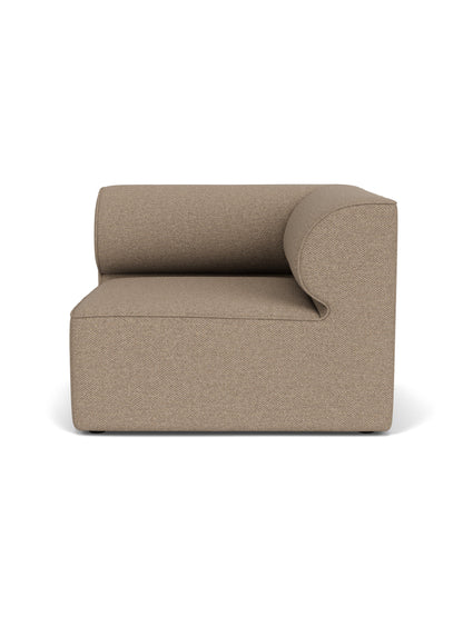 Front view of the Eave Modular Sofa 96 right-corner module, upholstered in textured light brown Logan Flint fabric.