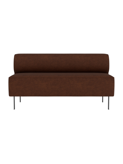 A front-on view of the Eave Dining Sofa, an open-section module. It is upholstered in brown fabric and has thin metal legs.