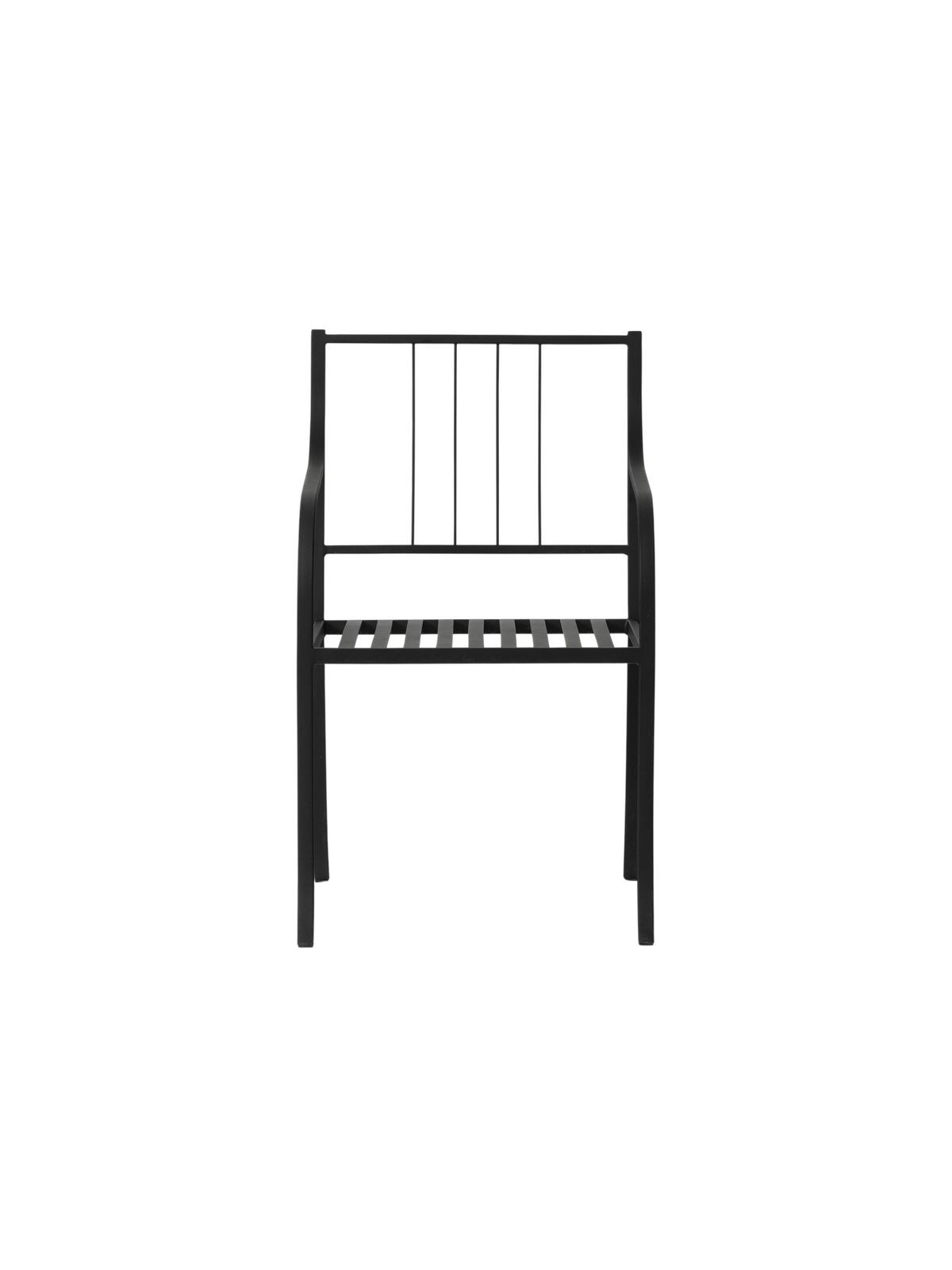 Bloss Garden Dining Armchair in black powder-coated steel shown from a direct front view.