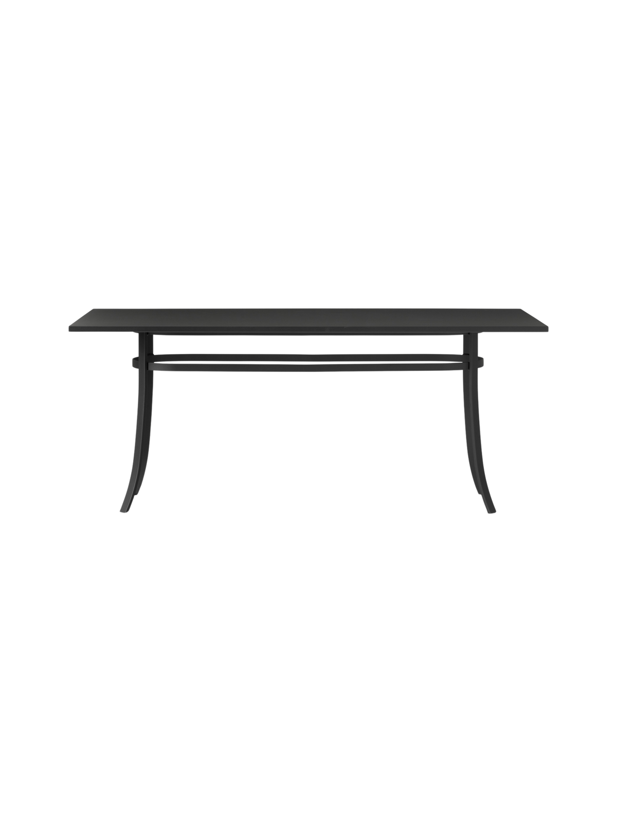 Front view of the Bloss Garden Dining Table in black powder-coated steel with a sleek rectangular top.