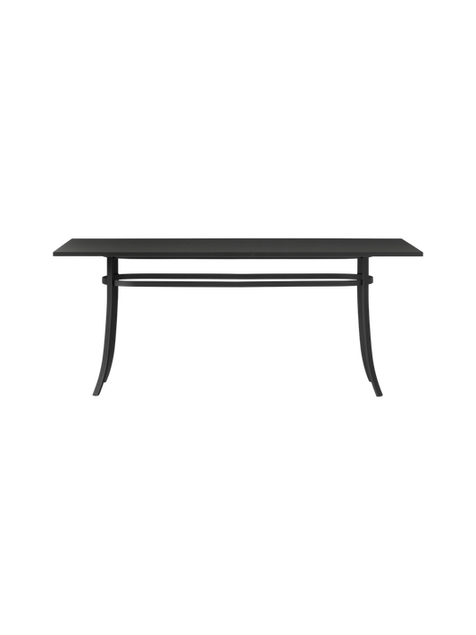 Front view of the Bloss Garden Dining Table in black powder-coated steel with a sleek rectangular top.